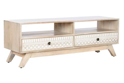 Mueble TV de Madera de Mango con Cenefa Blanca 130 cm MB-207571