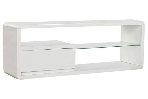 Mueble TV de MDF con Estante de Cristal Blanco MB-188064
