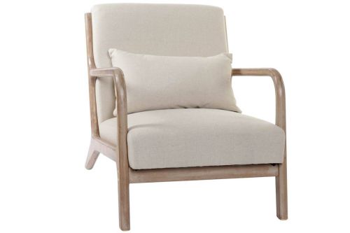 Butaca Tapizada en Lino Beige y Madera de Caucho MB-158147