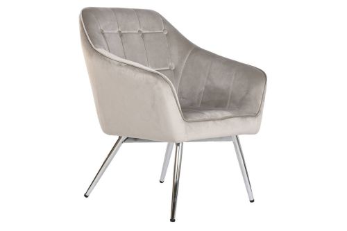 Butaca Estructura Tapizada en Velvet Gris y Patas de Metal MB-218841