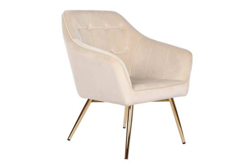 Butaca Tapizada en Terciopelo Crema y Metal Dorado MB-207821