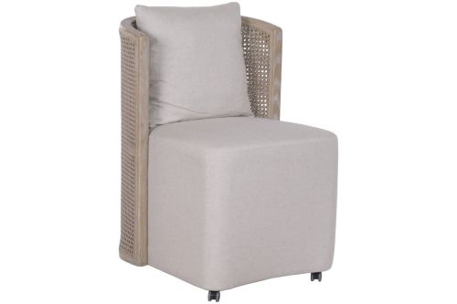 Silla Estructura de Ratán Trenzado y Lino con Ruedas MB-225983