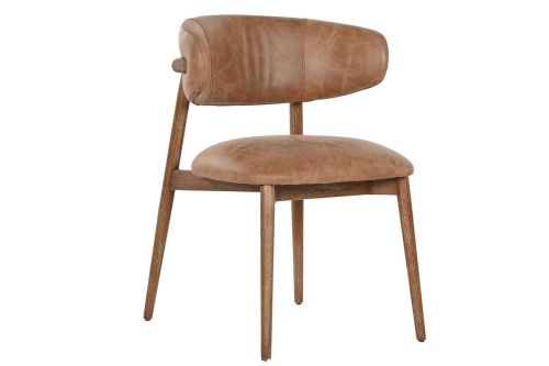 Silla de Comedor Tapizada en Piel y Fresno Marrón MB-216498