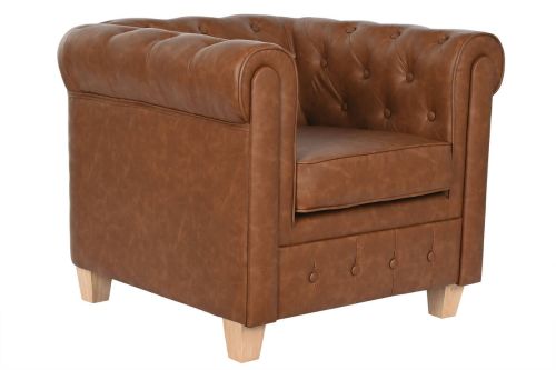 Sillón Chesterfield Tapizado Simil Piel Marrón MB-210591