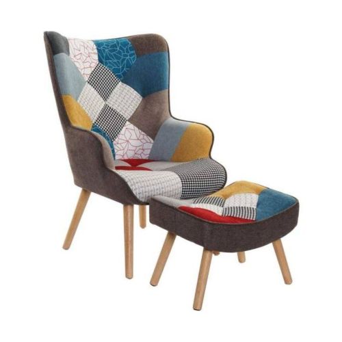 Sillón Orejero MB-206260 Patchwork Multicolor con Reposapiés