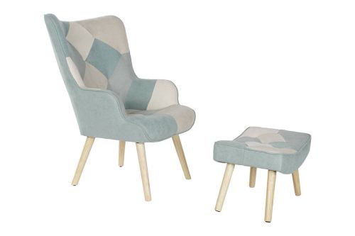 Sillón Orejero Tapizado Multicolor con Reposapiés MB-207731