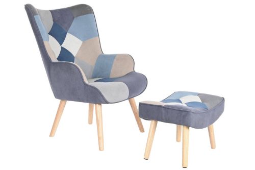 Sillón de Lectura Patchwork con Reposapiés de Lino MB-205533