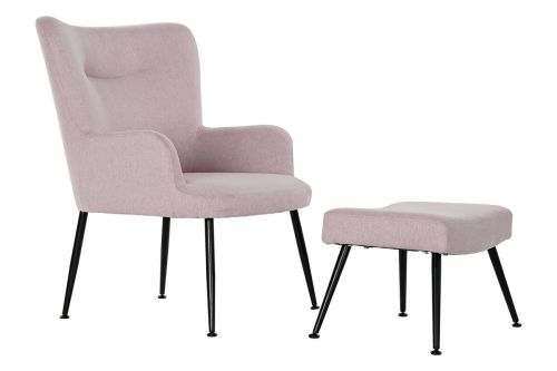 Sillón Orejero Tapizado en Poliéster Rosa con Reposapiés MB-191899