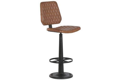 Taburete Alto con Piel Sintética Marrón y Hierro MB-223595