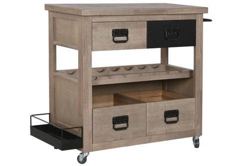 Carro Bar de Madera de Hevea con Botellero y Ruedas MB-224108