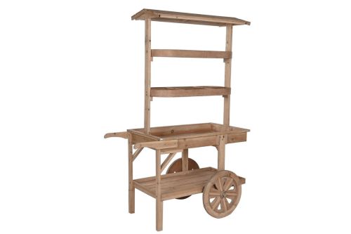 Expositor Tipo Carro de 108 cm Estructura de Madera Natural con Ruedas MB-218221