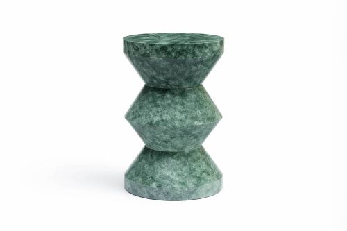 Mesa Auxiliar Estructura de Mármol Verde con Diseño Geométrico MB-230442