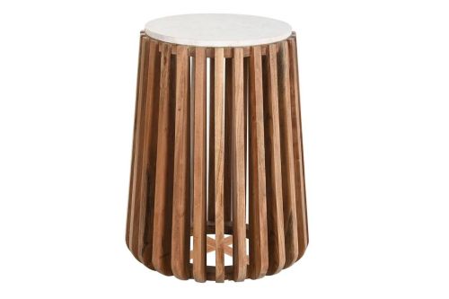 Mesa Auxiliar Estructura de Mármol Blanco y Madera de Mango MB-201499
