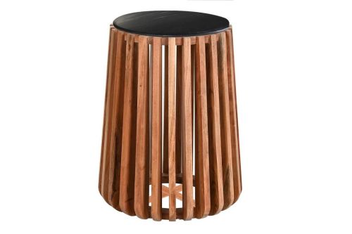 Mesa Auxiliar Estructura de Mármol Negro y Madera de Mango MB-201500