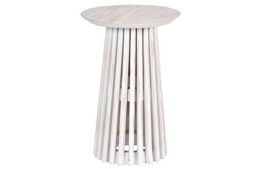 Mesa Auxiliar Estructura Redonda en Madera Mindi Decapé Blanco MB-212025