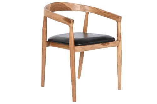 Silla de Comedor Estructura en Madera de Teca y Piel Negra MB-208001