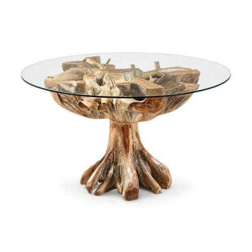 Mesa de Comedor con Base de Teka Maciza y Vidrio 32-125