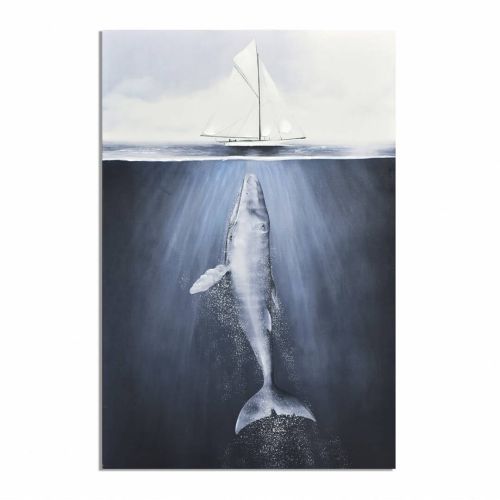 Marco de Lienzo Impreso con un 50% Óleo de Ballena y Barco en tonos Azulados 81-447