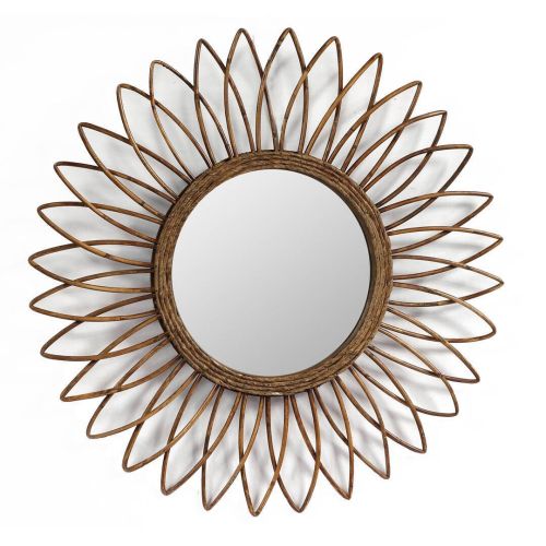 Espejo Redondo Decorativo de Ratán de acabado natural 11-144