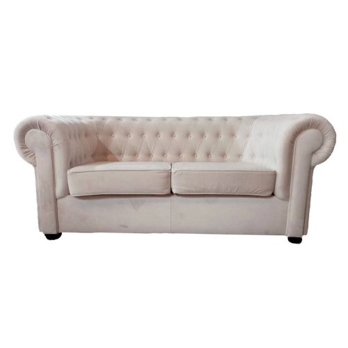 Sofá CHESTER de 3 plazas Tapizado en Terciopelo Beige con Capitoné 29-23