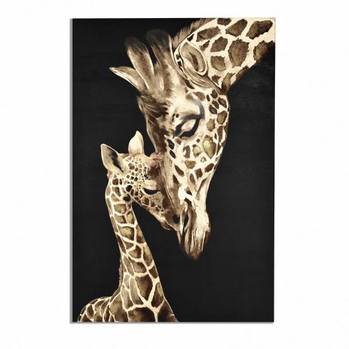 Lienzo Impreso de Jirafas Artístico con 50% Pintura al Óleo en Tonos Cálidos 81-399