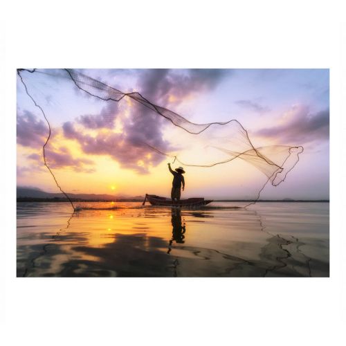 Cuadro De Cristal Impreso Decorativo de Pescador y Atardecer 81-486