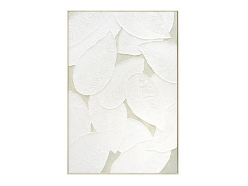 Cuadro Decorativo con Hojas en Relieve y Marco Blanco 82 cm 80-225