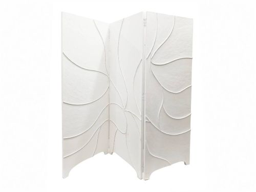 Biombo 180x182 cm Madera DM Blanco con Diseño de Relieve Ondulado 42-364