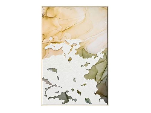 Óleo Abstracto Relieve Verde y Blanco con Marco 62x92 cm 80-220