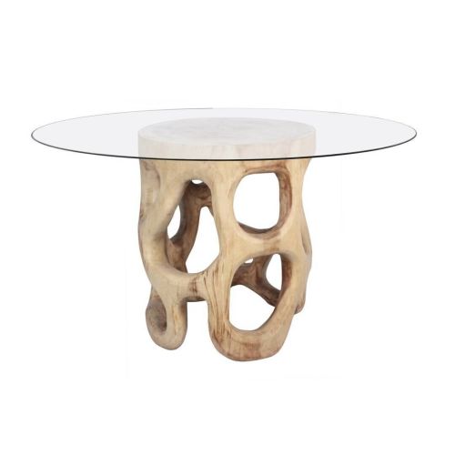 Mesa de Comedor Redonda de Madera de Mango y Cristal 32-229