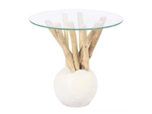 Mesa Auxiliar con Ramas de Madera Dolken y Cristal 32-225