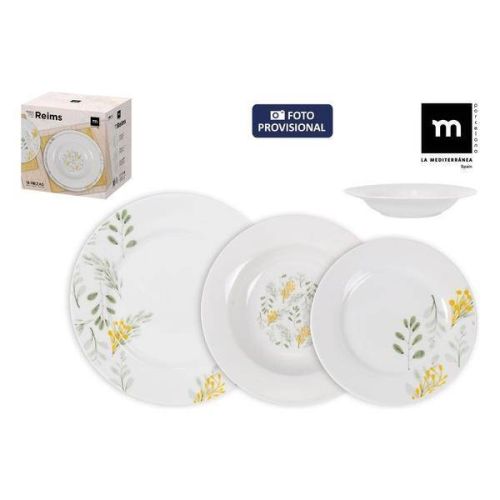 Set de Vajilla de 18 Piezas de Porcelana REIMS MD Color Blanco con Diseño de Flores Amarillas 9211D1807