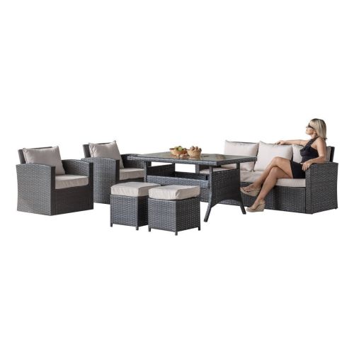 Conjunto de Jardín AUSTIN con Mesa y Cojines Marrones AUSTIN