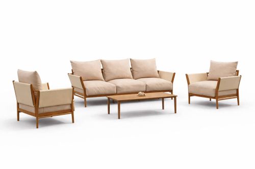 Conjunto de Jardín ARENAS 8 con Aluminio Madera Tropical y Tapicería Lux