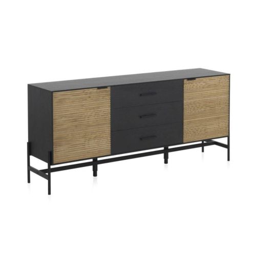 Aparador Gabar en Fresno Negro con Puertas Naturales de Mango