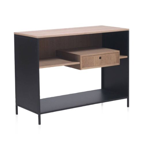 Aparador chapado en madera de fresno natural combinado con elegante acabado en color negro y base metálica GABAR 10403