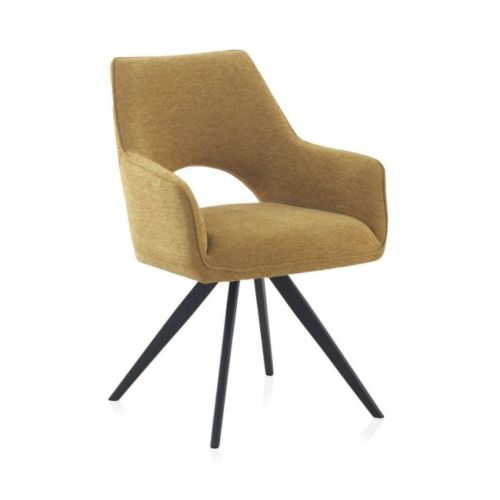 Sillón tapizado giratorio acabado mostaza con patas metálicas negras GABAR 11059/1
