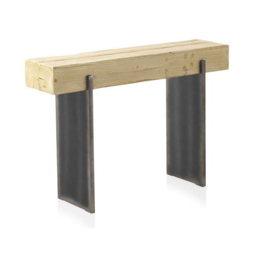 Consola de madera chapada en abeto con patas lacadas en color metálico y acabado natural GABAR 10935