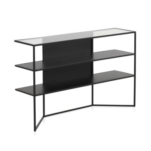 Consola de Metal Negro con Sobre de Cristal GABAR 10941