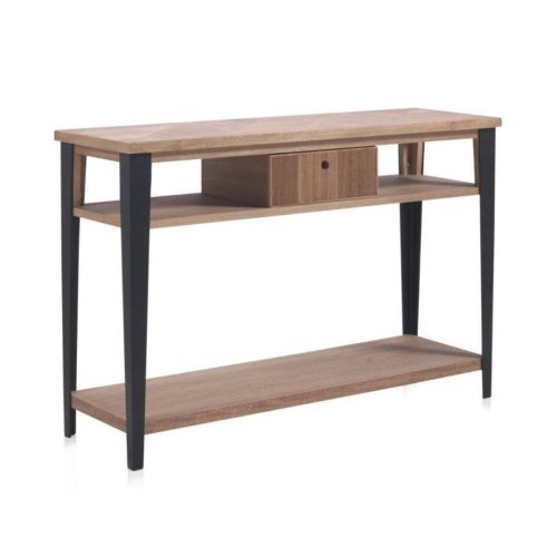 Consola de madera de fresno un con cajón acabado natural y patas negras GABAR 10406