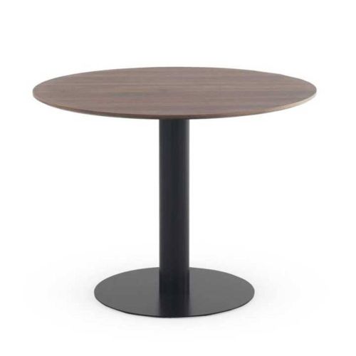 Mesa Redonda de Comedor Nogal 100 cm con Pie Central Metálico Moderno GABAR 11453
