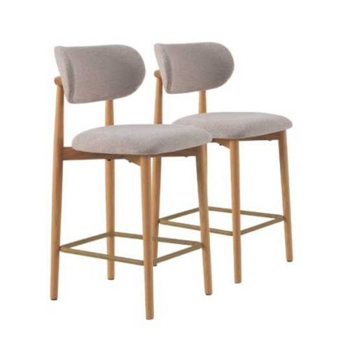 Pack 2 Taburetes con Respaldo en Roble Natural y Chenilla Beige GABAR 11682