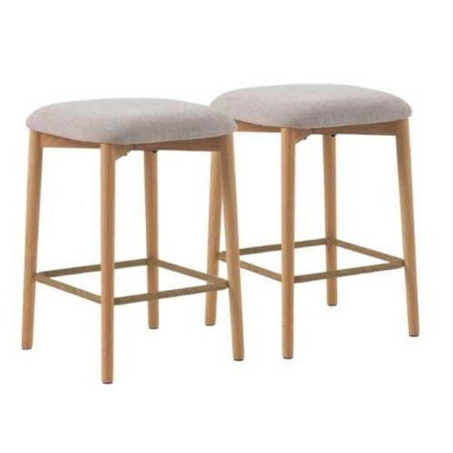 Pack 2 Taburetes Tapizados GABAR en Roble Natural con Asiento Beige 11684