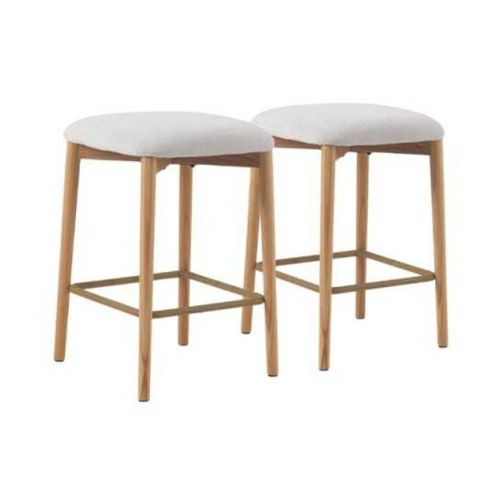 Pack 2 Taburetes Tapizados GABAR en Roble Natural con Asiento Blanco 11683