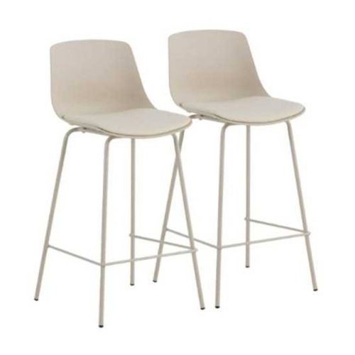 Pack 2 Taburetes con Respaldo GABAR con Cojín Simil Piel y Patas de Metal Crudo 11621
