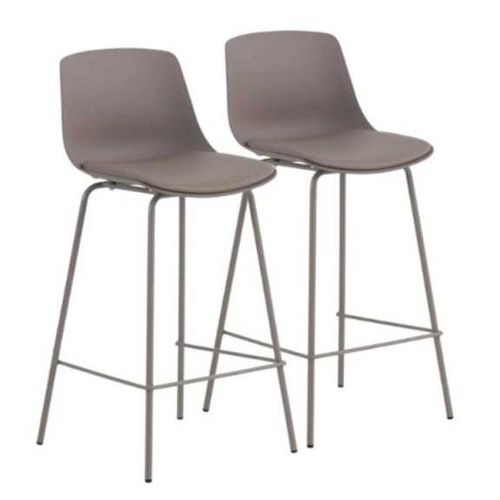 Pack 2 Taburetes con Respaldo GABAR con Cojín Simil Piel y Patas de Metal Topo 11622