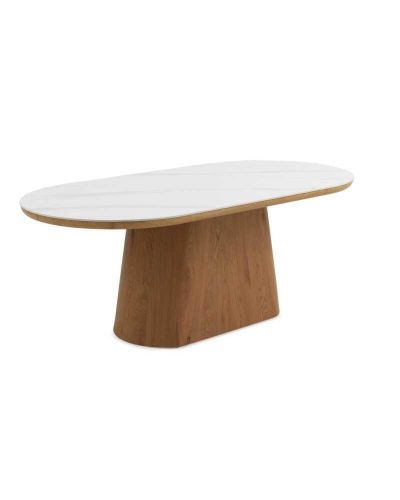 Mesa de Comedor CALACATTA Oval con Encimera Mármol en Roble y MDF 11417