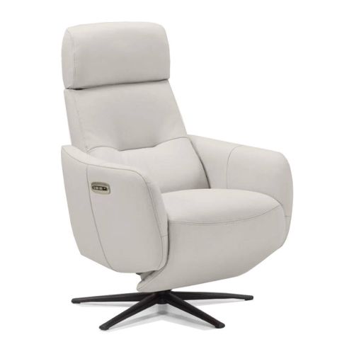 Sillón Relax Eléctrico RENNES en Piel Gris Perla con Cabezal Manual