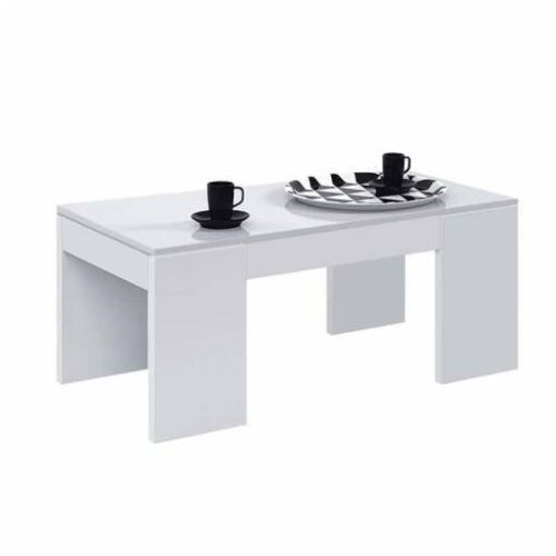 Mesa centro de melamina color blanco brillo con tapa elevable y espacio de almacenamiento 001637BO