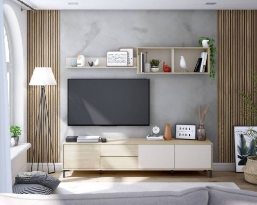 Composición de Salón 0N6609F con Mueble TV Roble Canadian/Cachemir